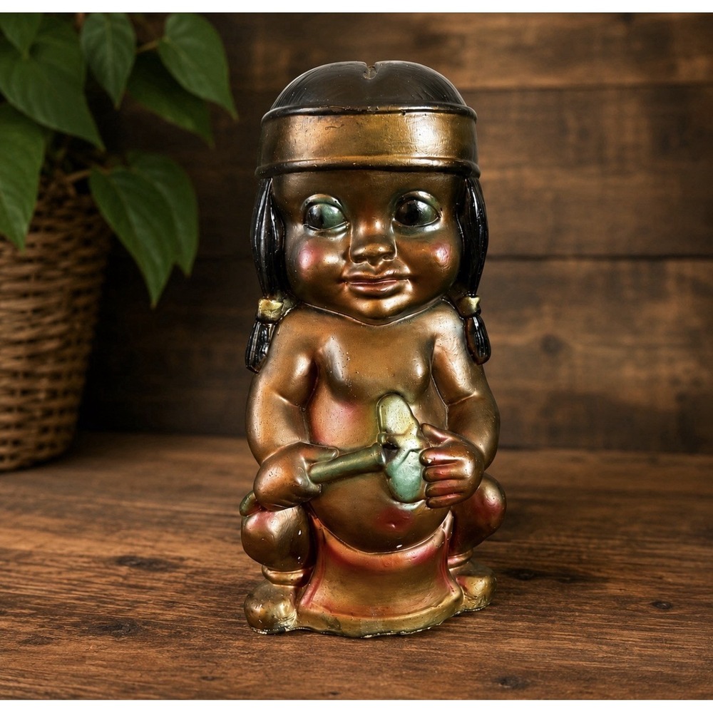Vintage‎ Iridescent Chalkware Native American Piggy Coin Bank Carnival Prize 12"